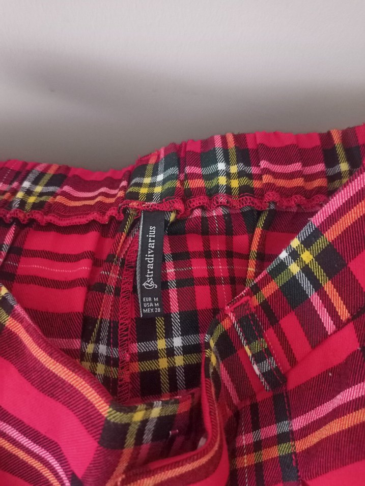 Pembe Ekose Desenli Kumaş Kadın Pantolon - Görsel 4