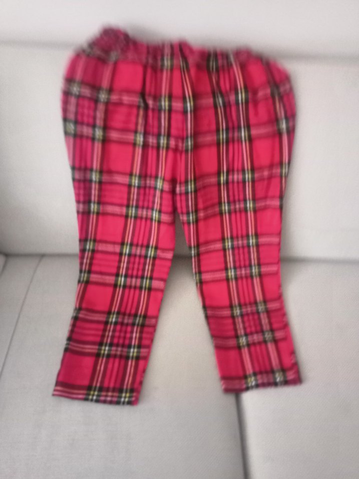 Pembe Ekose Desenli Kumaş Kadın Pantolon - Görsel 3