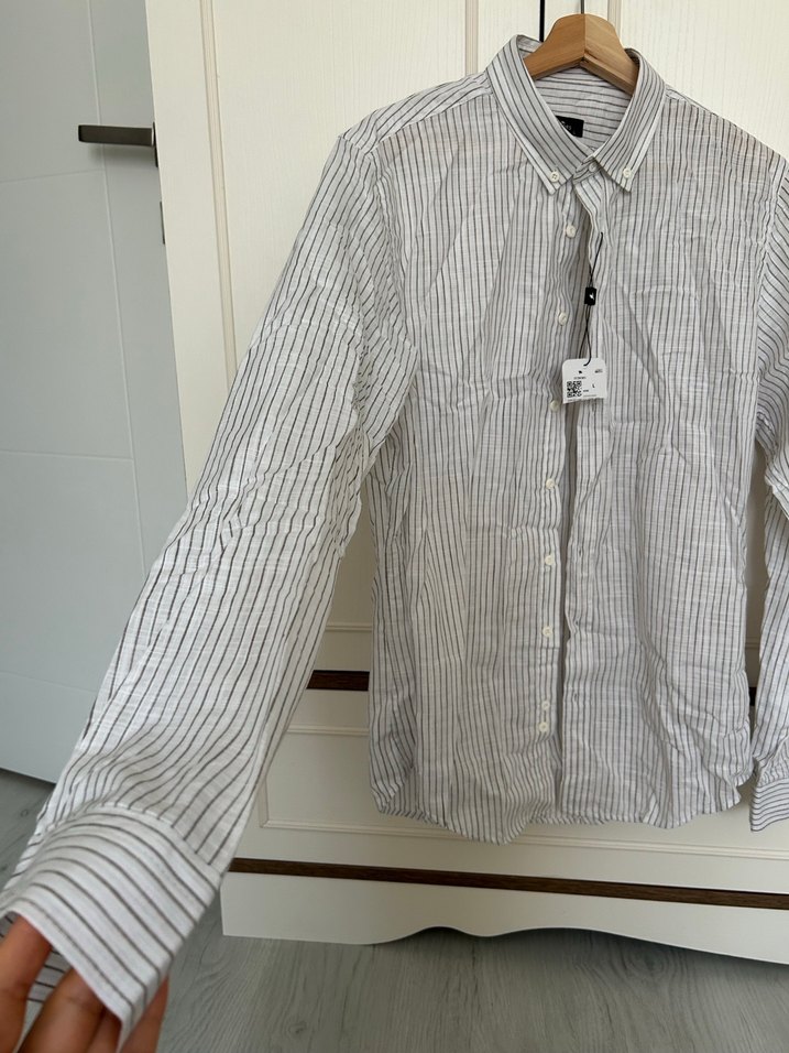 Düğmeli çizgili Erkek Gömlek - Görsel 5