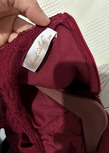 Bordo Dantel Detaylı Vintage Uzun Elbise - Görsel 4