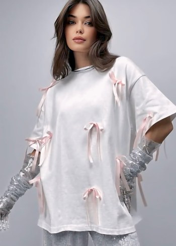 Pamuklu Fiyonklu Oversize Tshirt - Görsel 3