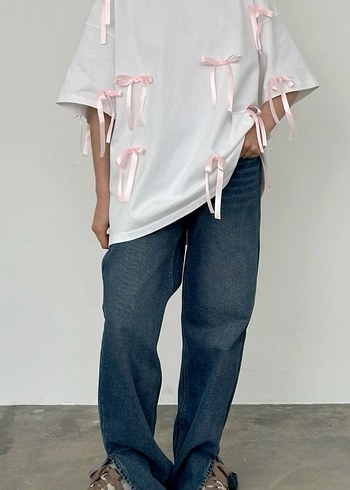 Pamuklu Fiyonklu Oversize Tshirt - Görsel 2