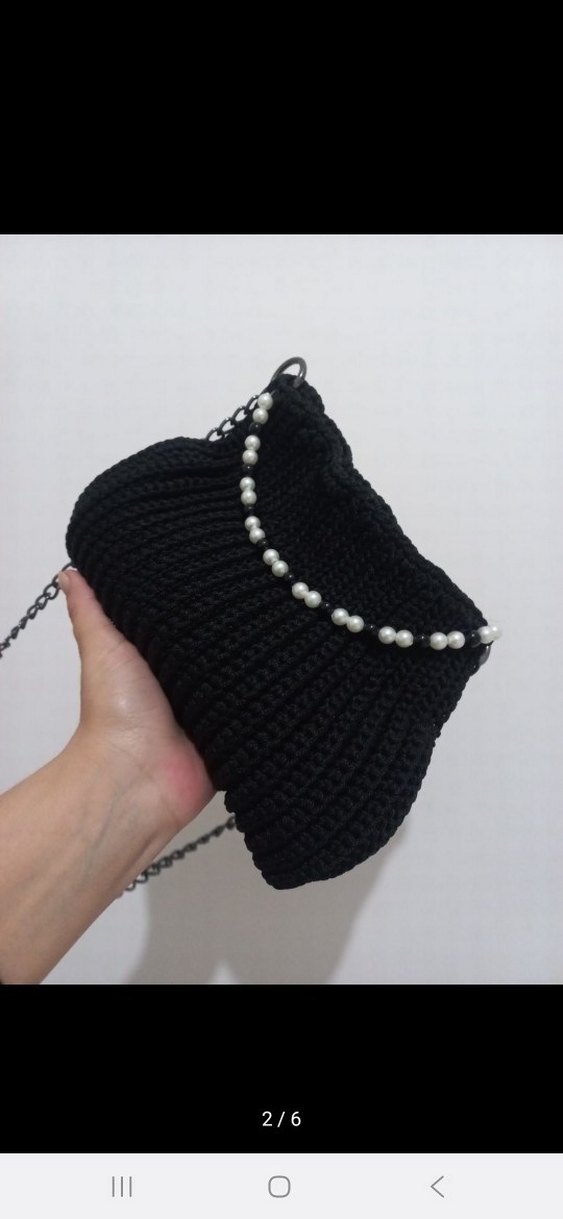 Siyah Örgü Kadın Çanta İnci Detaylı - Görsel 2