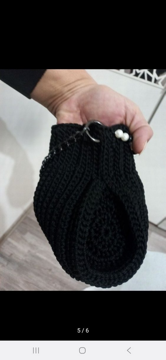 Siyah Örgü Kadın Çanta İnci Detaylı - Görsel 5