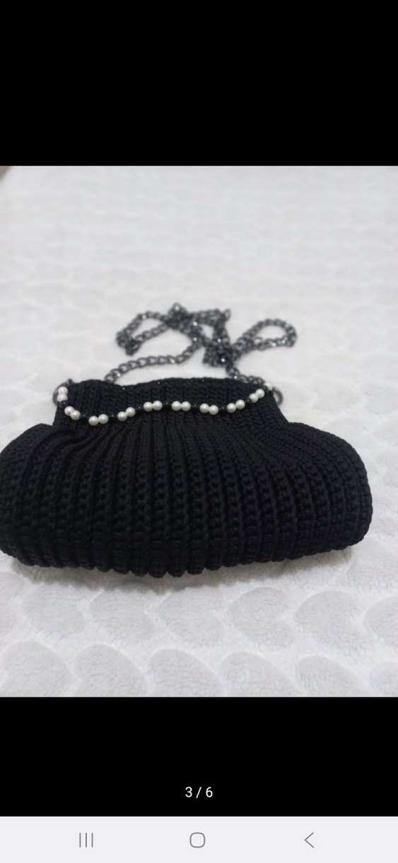 Siyah Örgü Kadın Çanta İnci Detaylı - Görsel 3