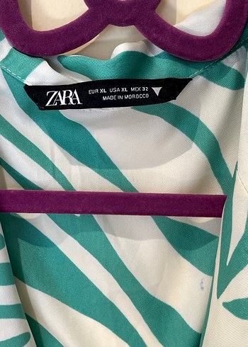 Zara Zara Yeşil Zebra Desenli V Yaka Kadın Gömlek