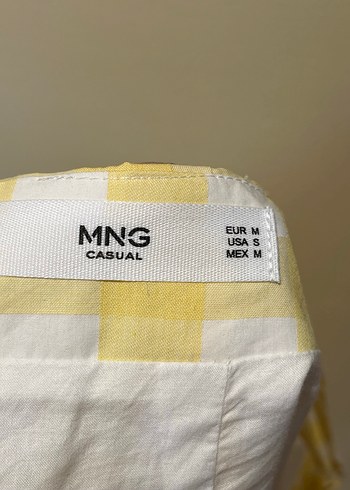 38 Beden Mango Sarı Kareli Kemerli Mini Etek