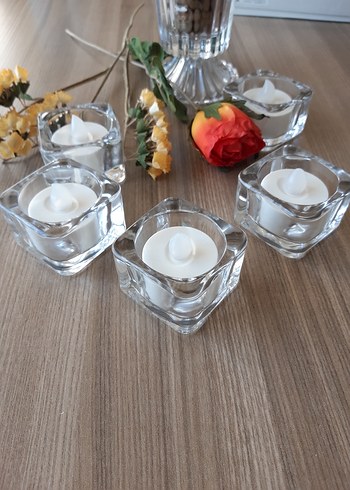 Ikea Beyaz LED Mum ve Cam Mumluk Seti İkea