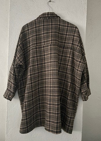 Düğmeli Kahverengi Kareli Uzun Kollu Kadın Gömlek - Görsel 2