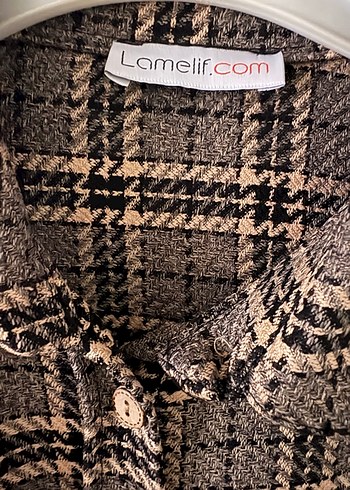 Düğmeli Kahverengi Kareli Uzun Kollu Kadın Gömlek - Görsel 3