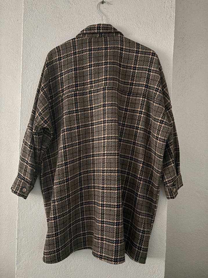 Düğmeli Kahverengi Kareli Uzun Kollu Kadın Gömlek - Görsel 2