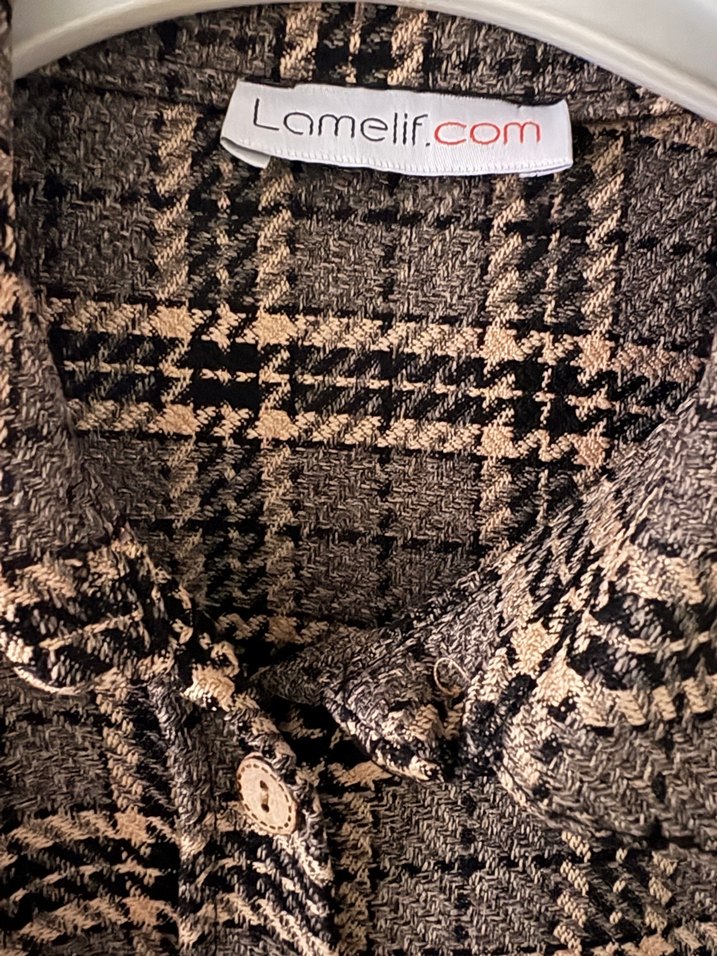 Düğmeli Kahverengi Kareli Uzun Kollu Kadın Gömlek - Görsel 3