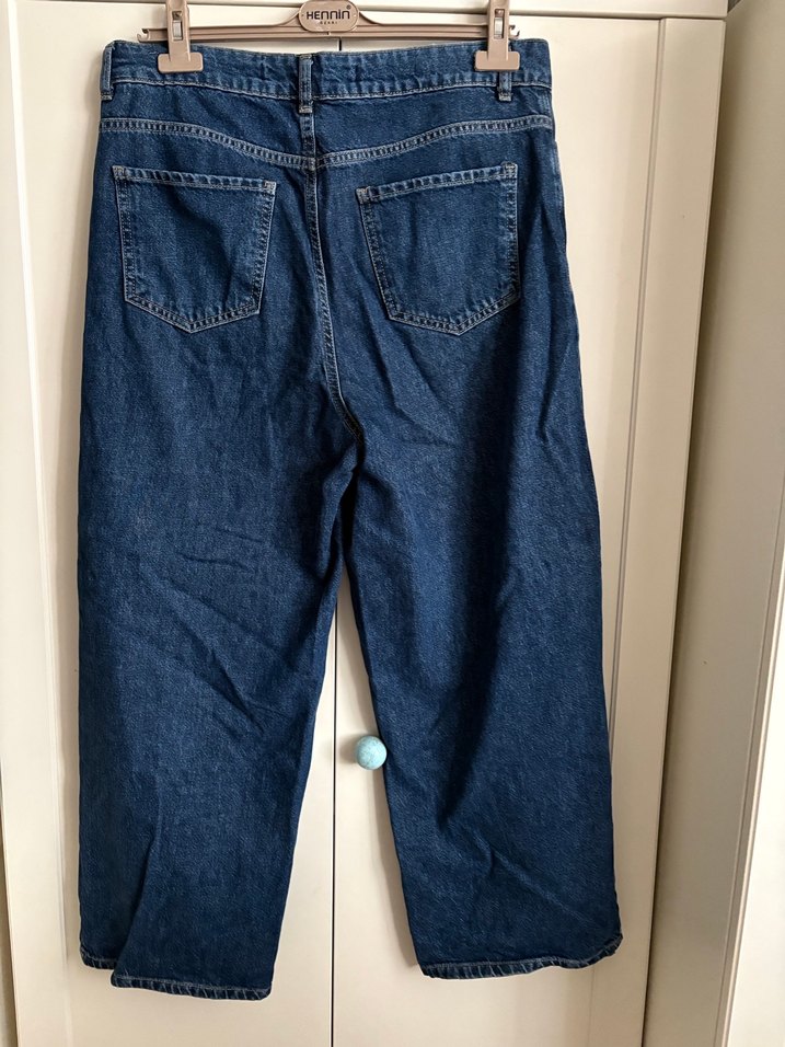 Kadın Lacivert Salaş Midi Boy Kot Pantolon - Görsel 2