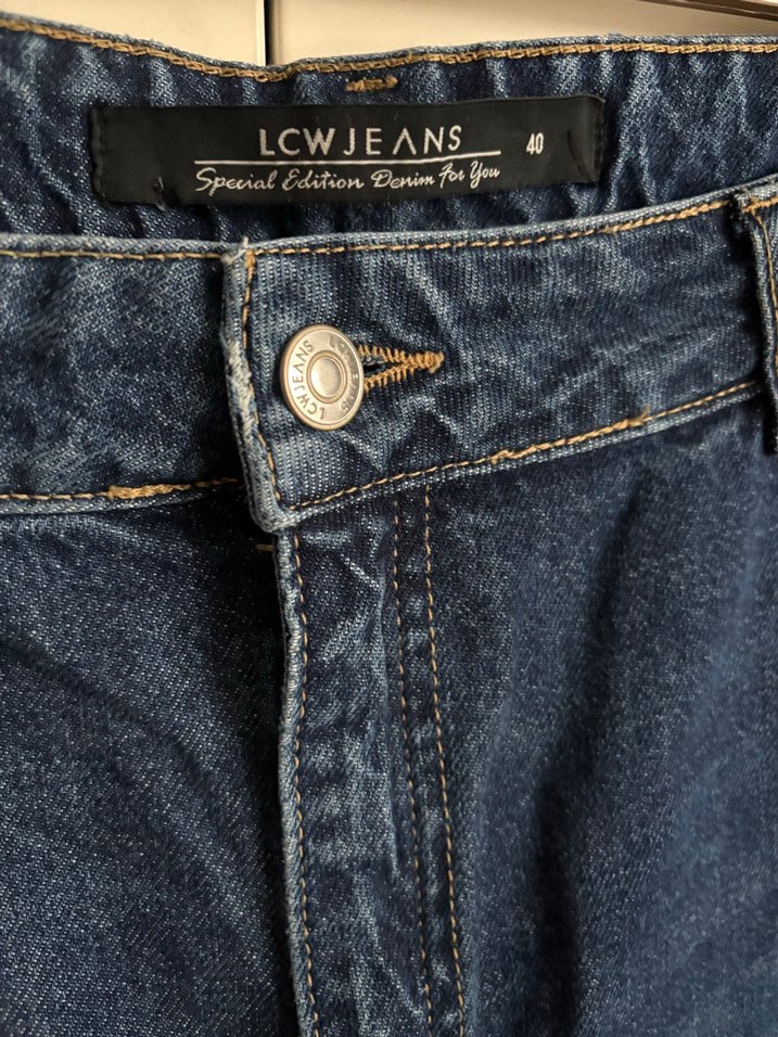 Kadın Lacivert Salaş Midi Boy Kot Pantolon - Görsel 3