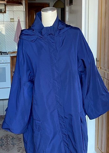 Kadın Mavi Uzun Salaş Yağmurluk - Görsel 2