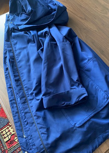 Kadın Mavi Uzun Salaş Yağmurluk - Görsel 6