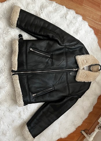 Kürklü Siyah Deri Biker Ceket