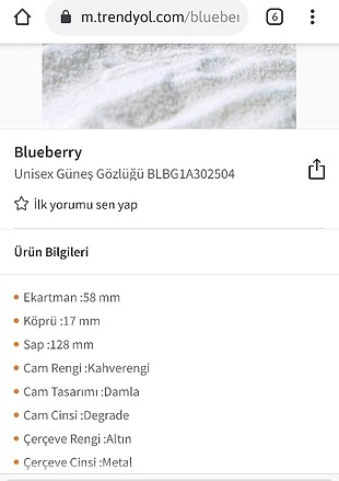 diğer Beden Blueberry Unisex Güneş Gözlüğü