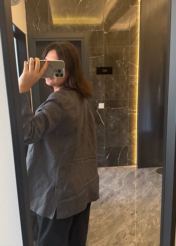 m Beden Zara Gri Keten Kadın Blazer Ceket