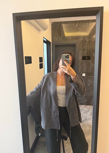 Zara Zara Gri Keten Kadın Blazer Ceket