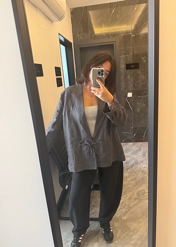 m Beden gri Renk Zara Gri Keten Kadın Blazer Ceket