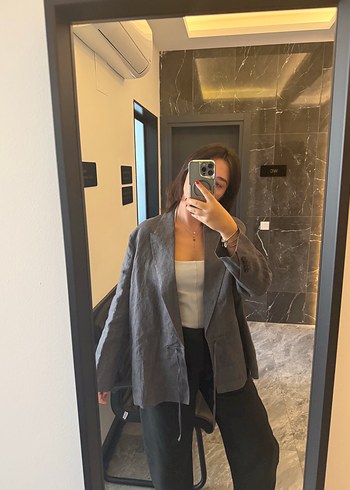 Zara Gri Keten Kadın Blazer Ceket