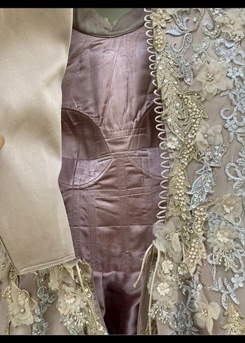 Uzun Kollu İşlemeli Nişan Elbisesi abiye tesettür - Görsel 5