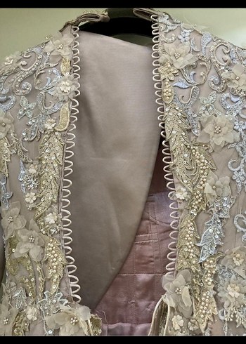 Uzun Kollu İşlemeli Nişan Elbisesi abiye tesettür - Görsel 6