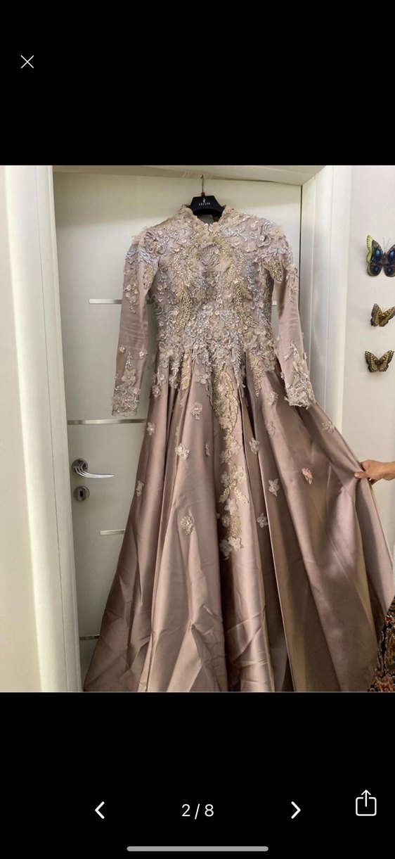 Uzun Kollu İşlemeli Nişan Elbisesi abiye tesettür - Görsel 2