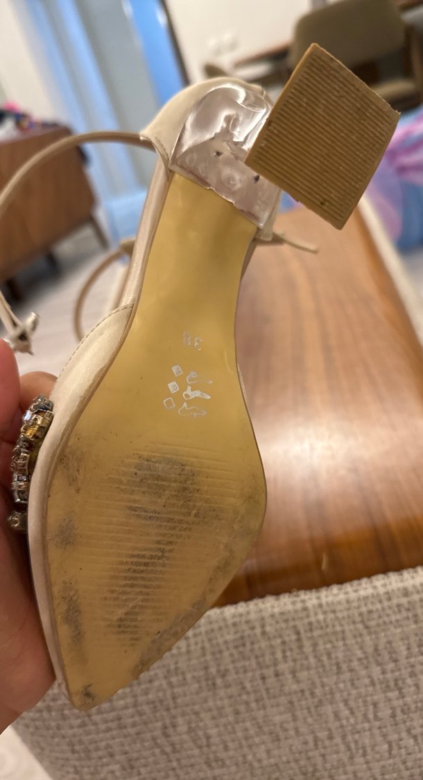 Bej Süet Taşlı Kadın Topuklu Abiye Ayakkabı - Görsel 5