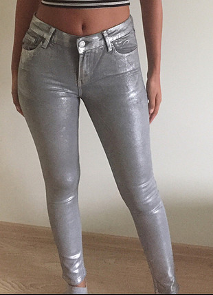 34 Beden gri Renk Mango metalik jean pantalon