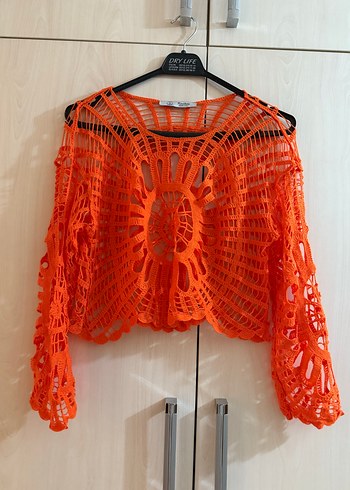 m Beden Turuncu Örgü Bohem crop Bluz