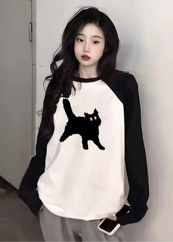 Black Cat Unisex Reglan Uzun Kol