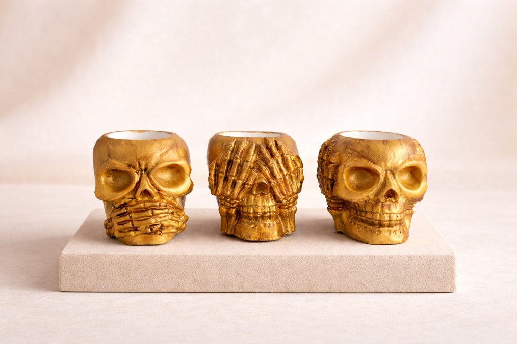 Koyu Altın Renkli Kafatası Set - Görsel 4