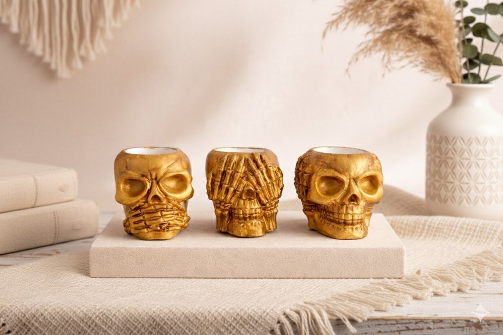 Koyu Altın Renkli Kafatası Set - Görsel 5