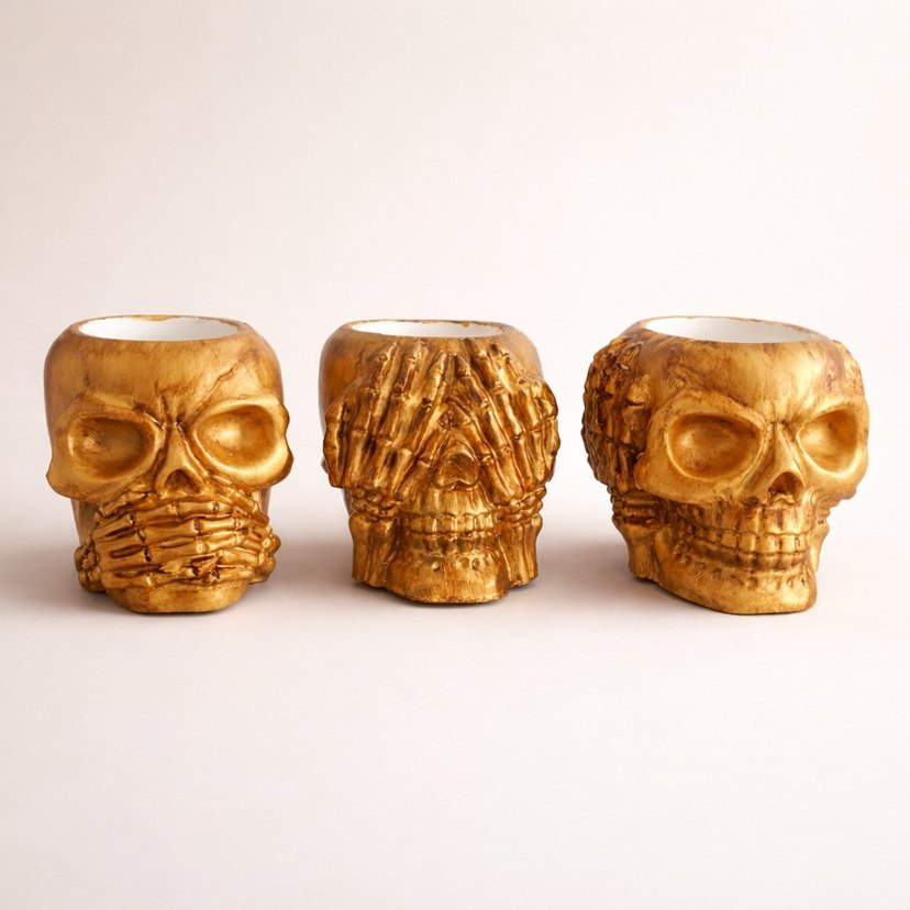 Koyu Altın Renkli Kafatası Set - Görsel 2