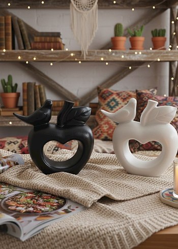 Kuşlu Elma Şekilli Dekoratif Biblo - Görsel 7