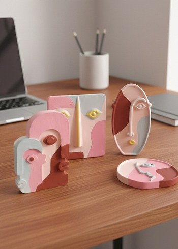 4'lu Minimal Soyut Yuz Dekoratif Set - Görsel 2