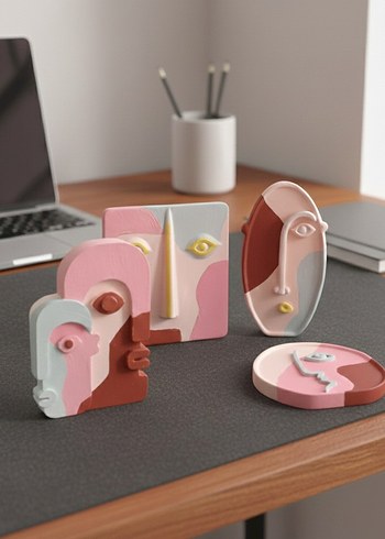 4'lu Minimal Soyut Yuz Dekoratif Set - Görsel 3