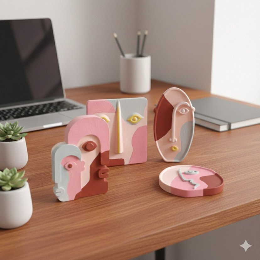 4'lu Minimal Soyut Yuz Dekoratif Set - Görsel 2