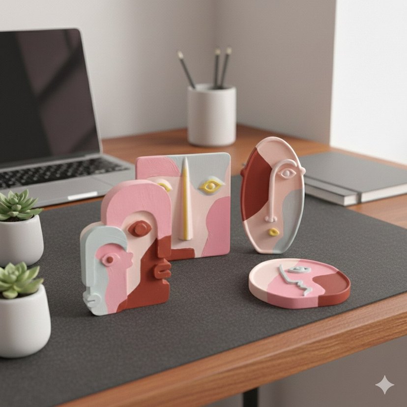 4'lu Minimal Soyut Yuz Dekoratif Set - Görsel 3