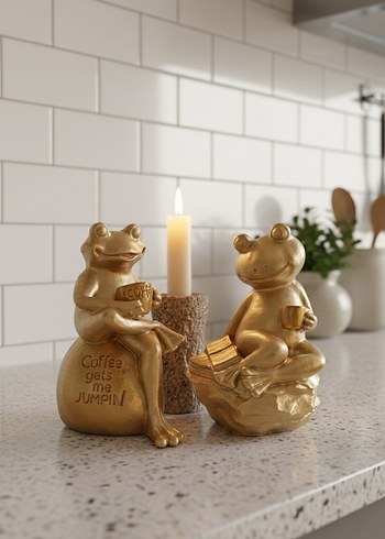 2'li Altın Renk Parlak Kurbağa Biblo Set - Görsel 6