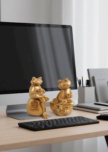 2'li Altın Renk Parlak Kurbağa Biblo Set - Görsel 5