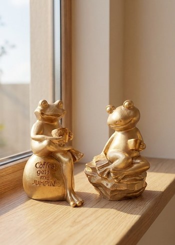 2'li Altın Renk Parlak Kurbağa Biblo Set - Görsel 8