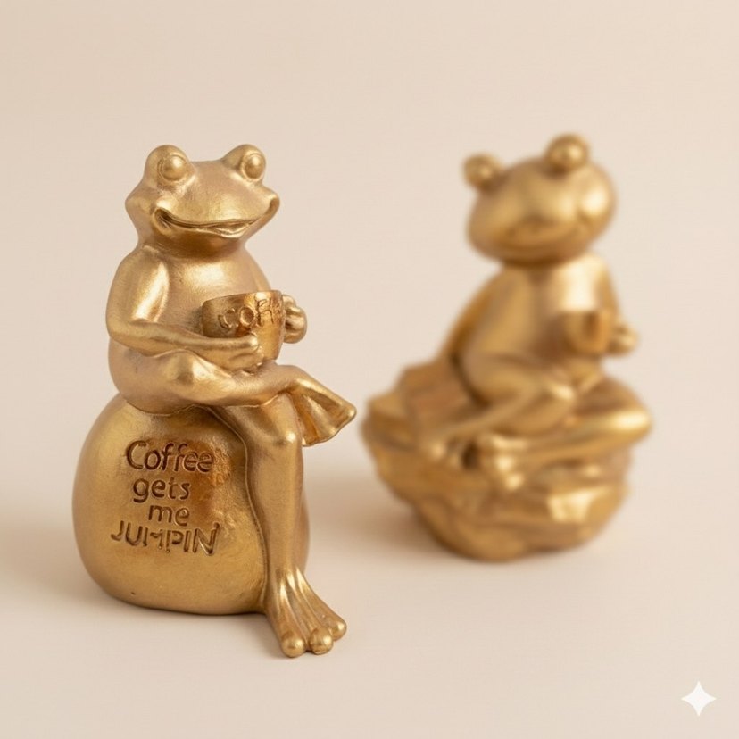 2'li Altın Renk Parlak Kurbağa Biblo Set - Görsel 3