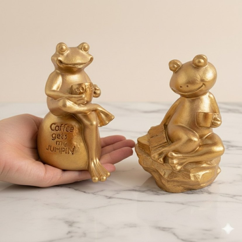 2'li Altın Renk Parlak Kurbağa Biblo Set - Görsel 2