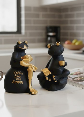 Siyah Altın Renkli Kahve Temalı Kurbağa Biblo - Görsel 3