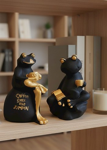 Siyah Altın Renkli Kahve Temalı Kurbağa Biblo - Görsel 2