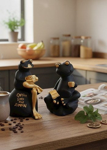 Siyah Altın Renkli Kahve Temalı Kurbağa Biblo - Görsel 5