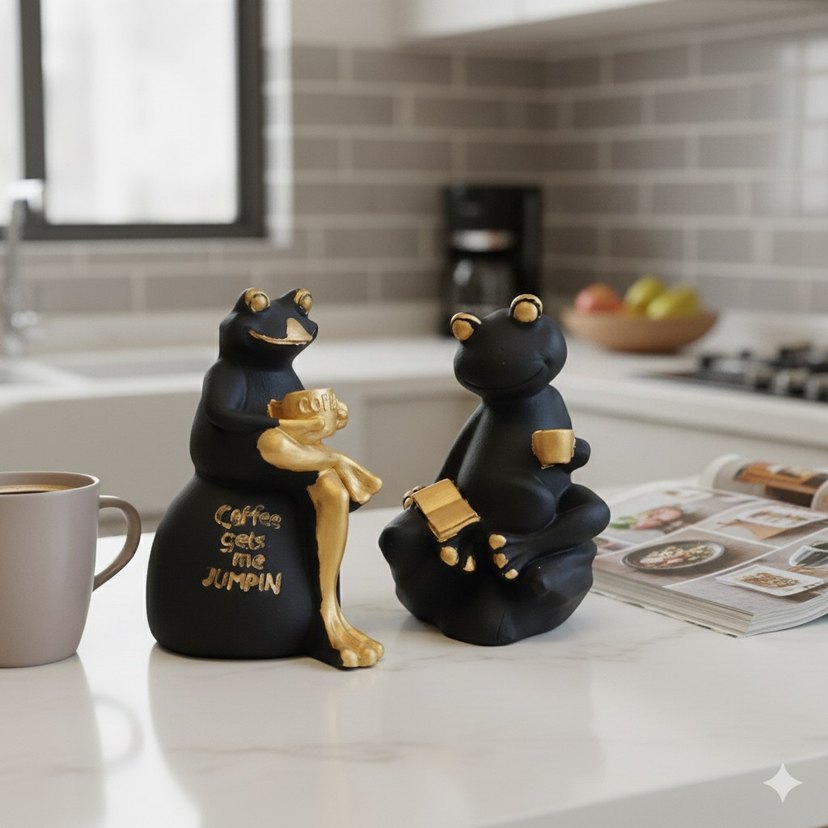 Siyah Altın Renkli Kahve Temalı Kurbağa Biblo - Görsel 3